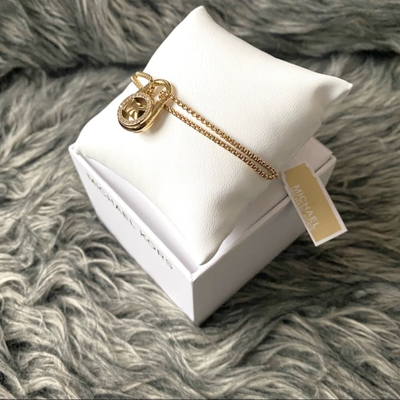 NWT authentic MK gold plated logo padlock adjustable bracelet - Picture 3 of 4